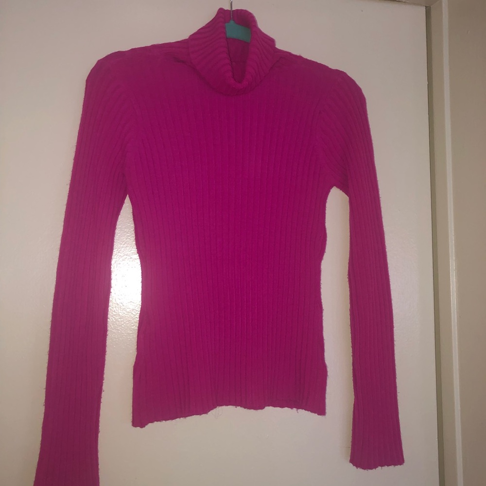 Free People Small Fuschia Ribbed Turtle Neck